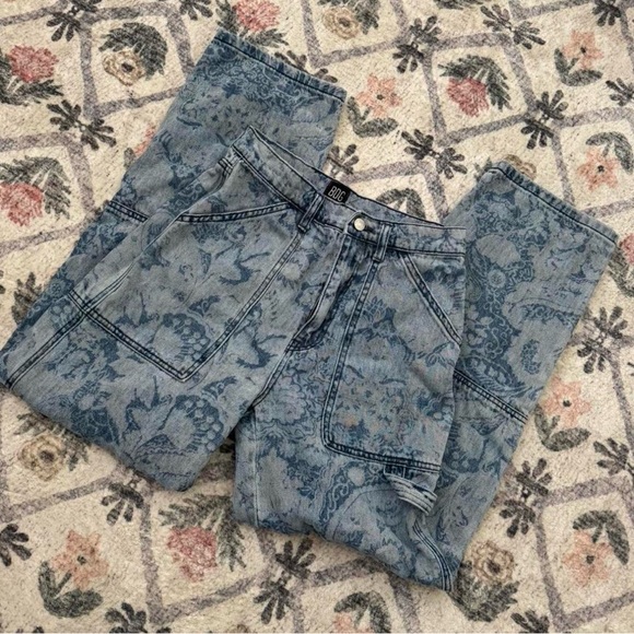 BDG Denim - BDG Blue Floral Jacquard Straight-Leg Jeans
